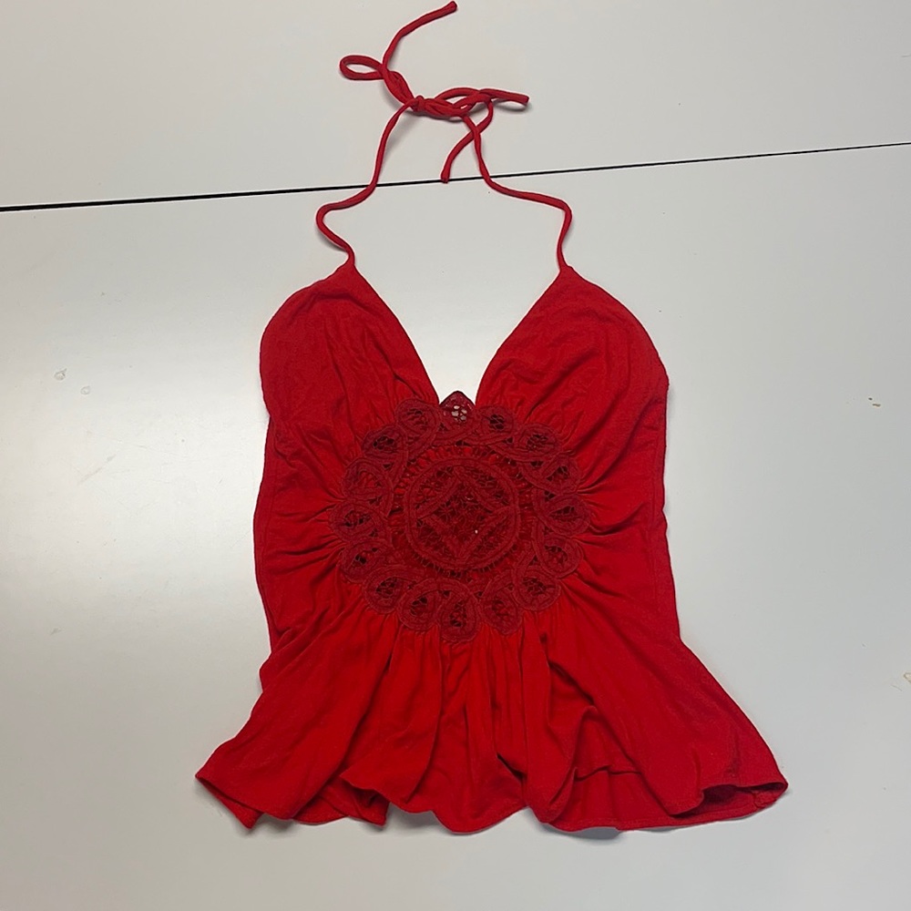 Vintage red detailed halter top